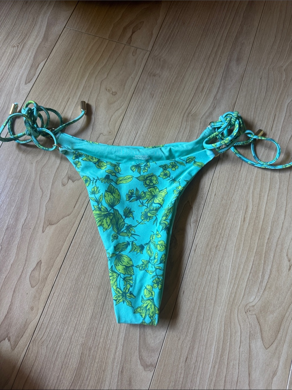 Women’s Teal Floral Tie-Side Bikini Bottom